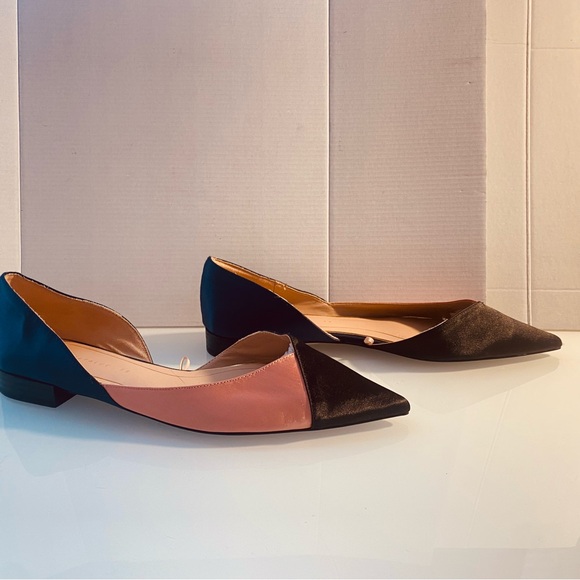 Zara Satin Fabric Black/ Peach/Navy Color Block  loafers EU 38 Size 71/2M - Picture 4 of 14